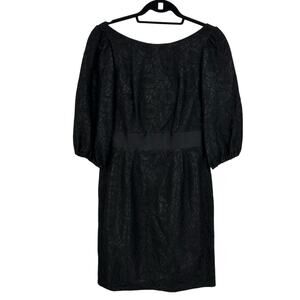 Kimibilla Black Jacquard Floral Elbow Length Sleeve Bow Back Dress Womens 8